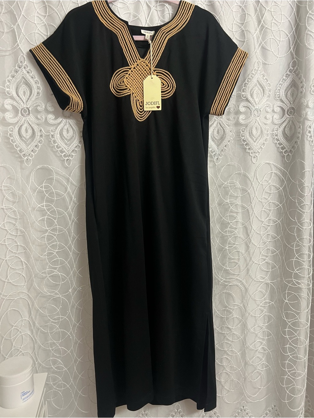 JODIFL Black Maxi Dress with Gold Braided Trim
